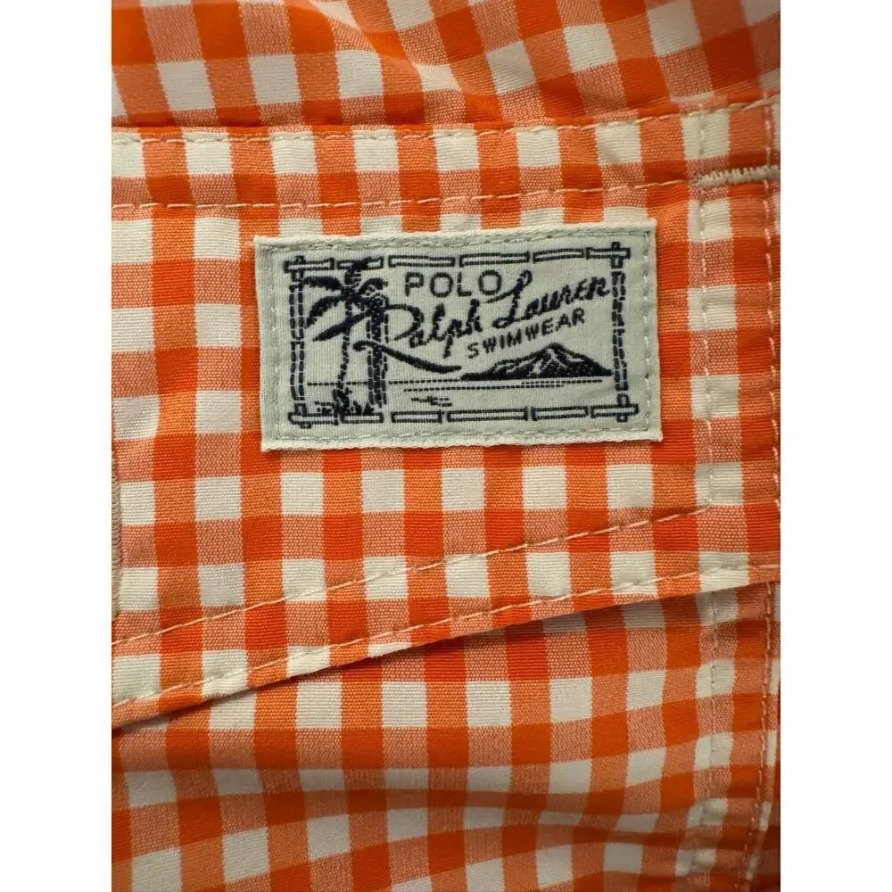 Polo Ralph Lauren Orange White Gingham Traveler Swim Trunks Men’s Size XL
